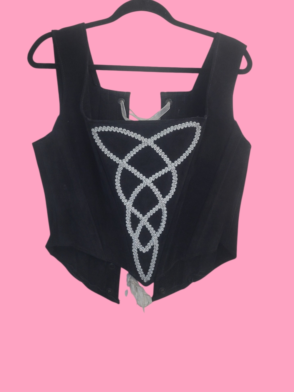 Black Embellished Corset-Style Tank Top